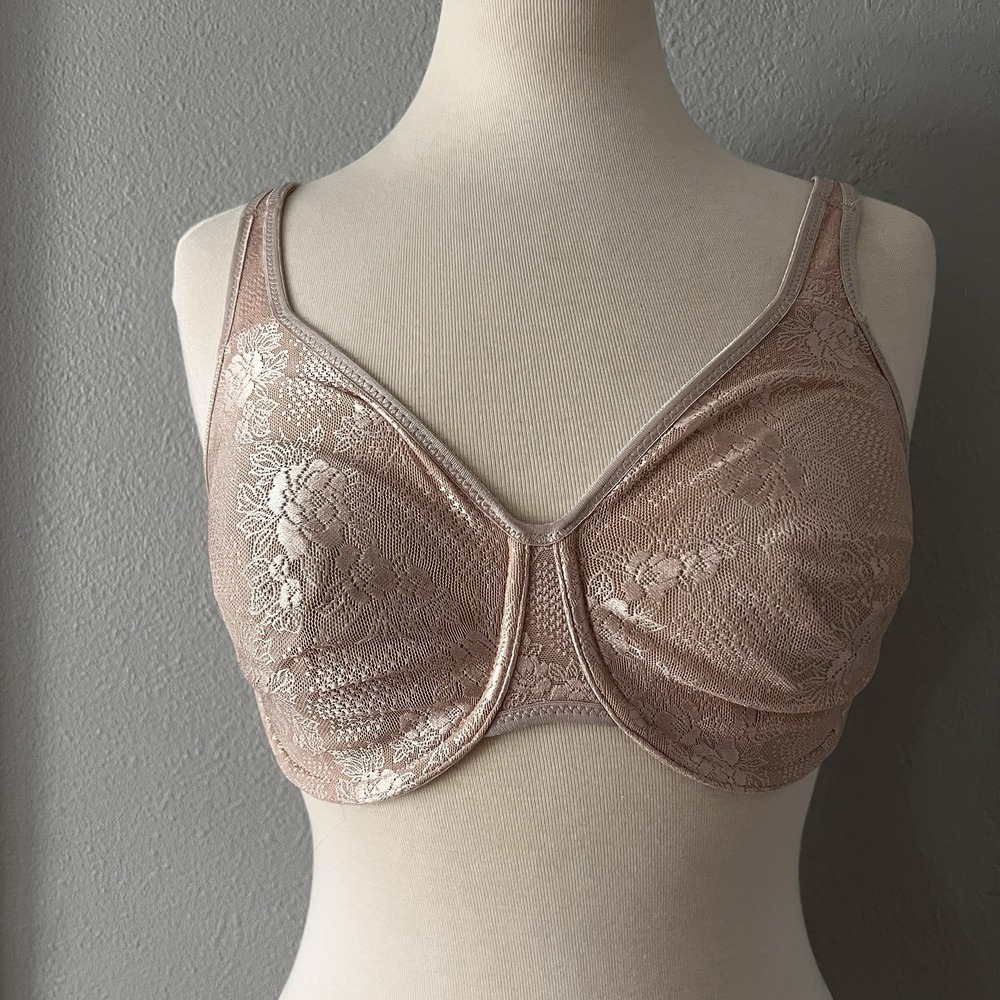Wacoal Bra 34DD Balconette Bra 855244 Full Figure Seamless Floral Beige Nude